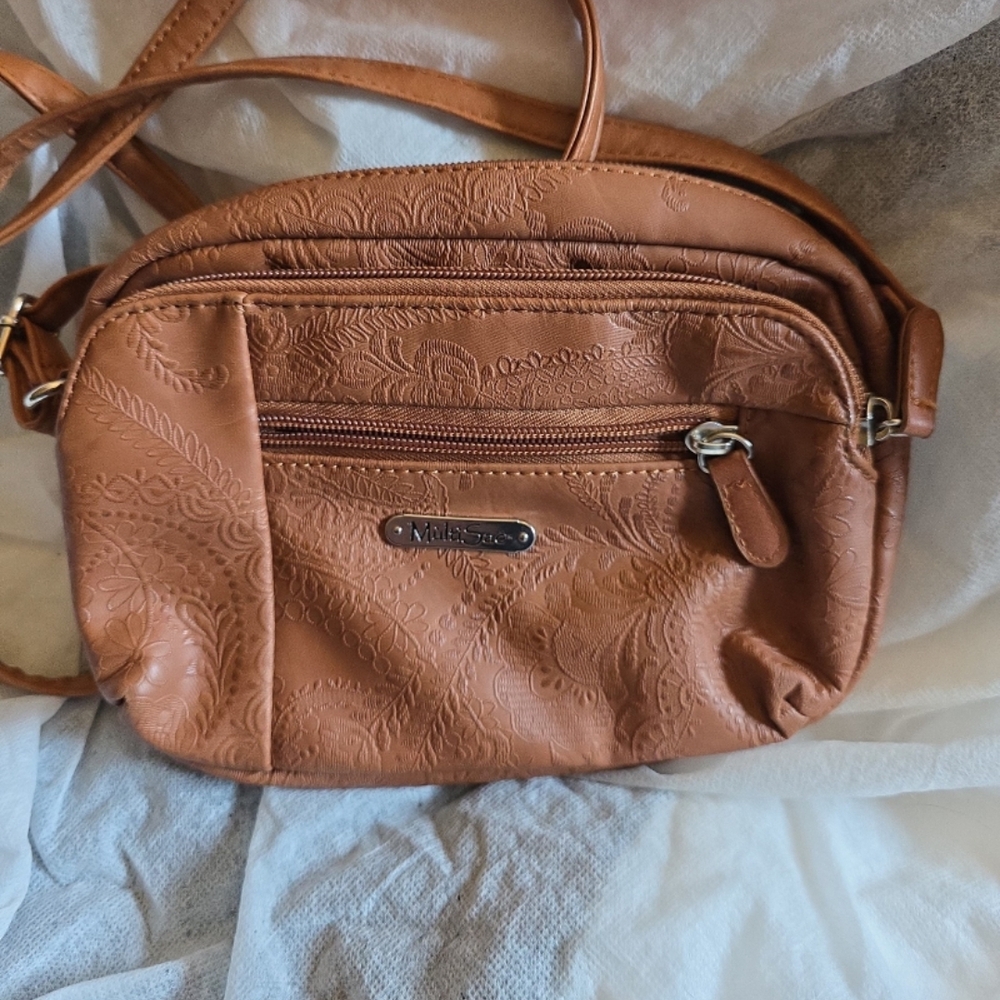 N/A Tan Embossed Crossbody Bag